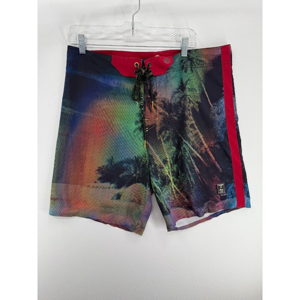 Vast Gold Series Board Shorts Men 34 10" Tropical Beach AOP Pocket Swim Trunks